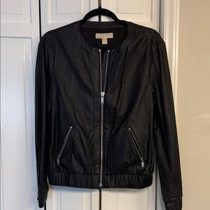 MICHAEL Michael Kors Black Perforated Faux Leather Zip Bomber Jacket